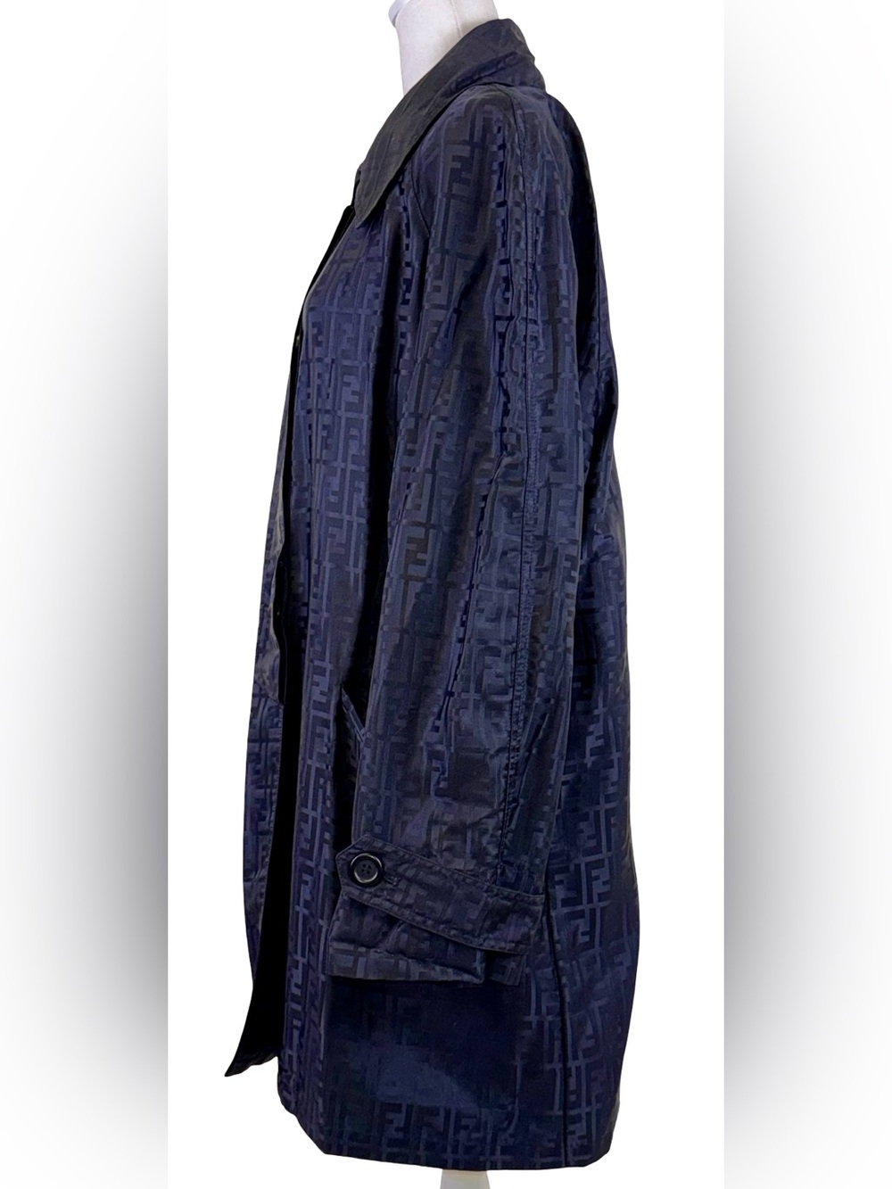 FENDI ZUCCA MONOGRAM BLACK TRENCH COAT - Picture 3 of 8